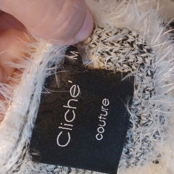 Cliche Couture wool blend Black & white soft fuzzy sweater - Picture 5 of 7